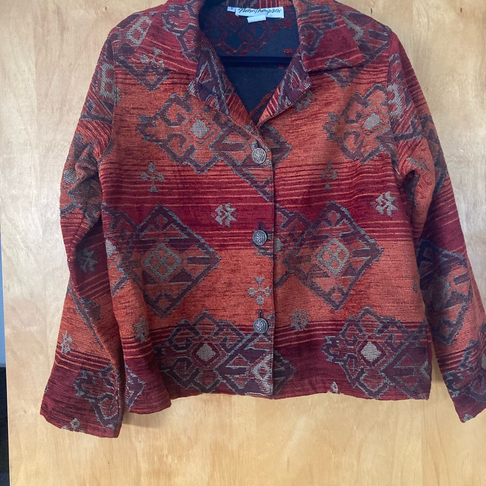 Norm Thompson Red and Gray Textured Jacket size small